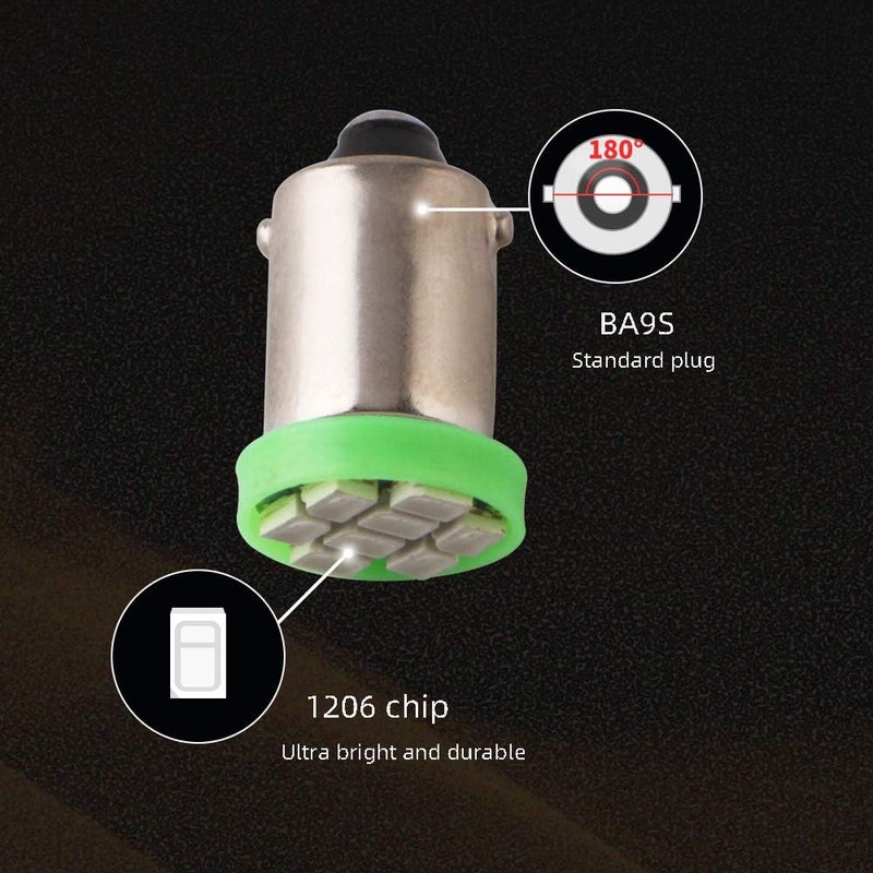 Grandview BA9 BA9S 53 57 1895 64111 Car Vehicle BA9S Green Super Bright LED Bulbs Used for Side Door Courtesy Lights Map Lights-Pack of 10 - Image 4